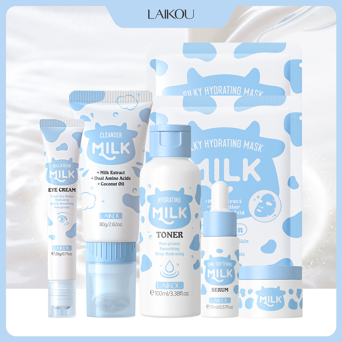 Skincare Glowing - LAIKOU 6-teiliges Milch-Hydrating Hautpflege-Set: Reiniger, Toner,