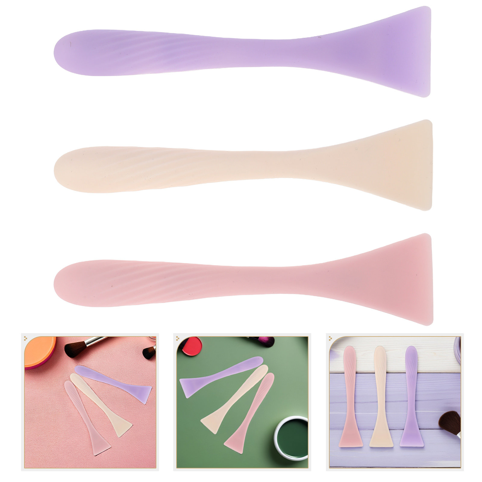 Face Mask Skincare - 3-teiliges Silikon-Gesichtsmaskenpinsel-Set, Gesichtsmasken-Applikator, weicher Spatel für